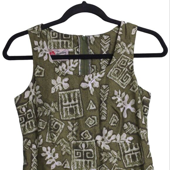 Hilo Hattie Vintage A Line Dress Green Hawaiian Mini Scoop Neck Sleeveless Zip 4 - Picture 3 of 10